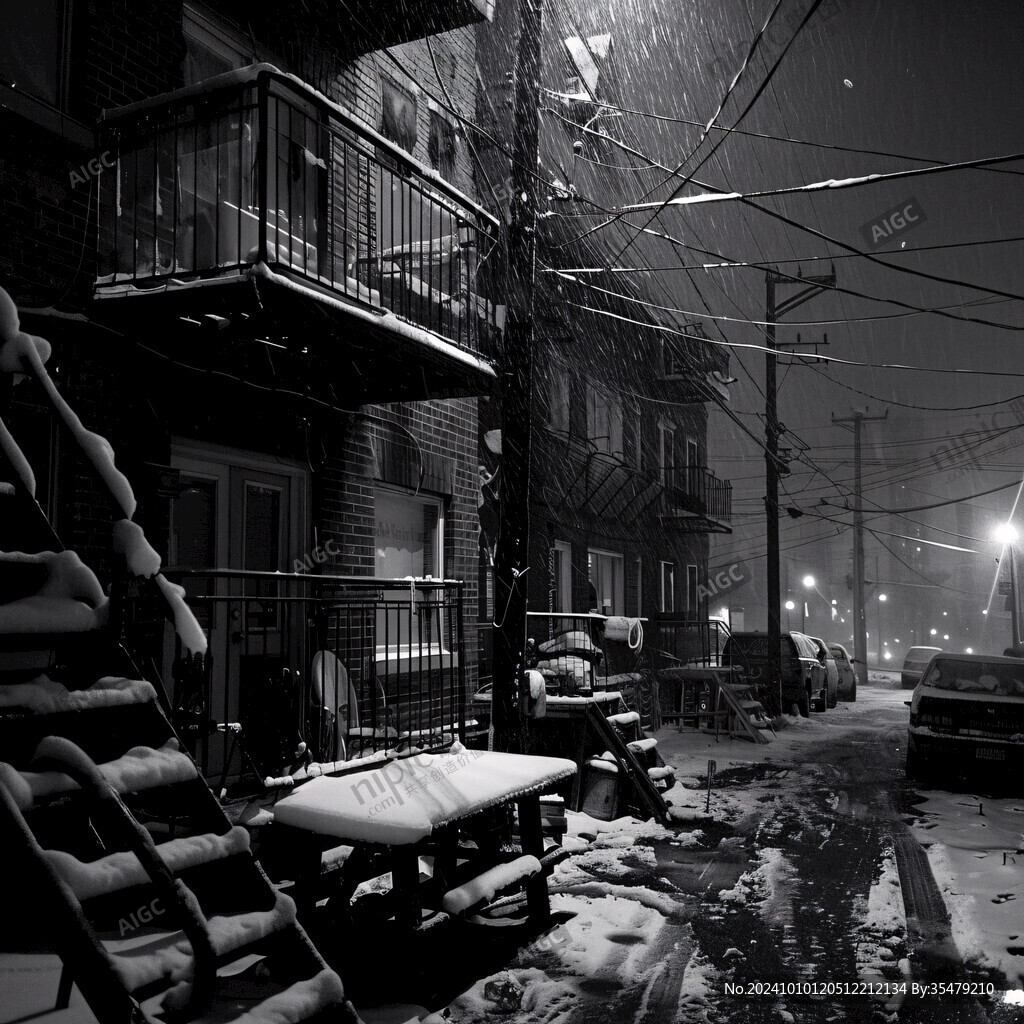 昏黄的雪景街道