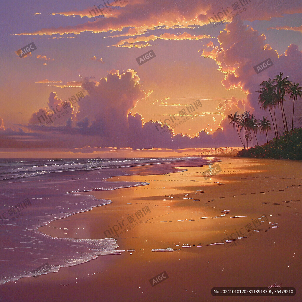 海边落日插画