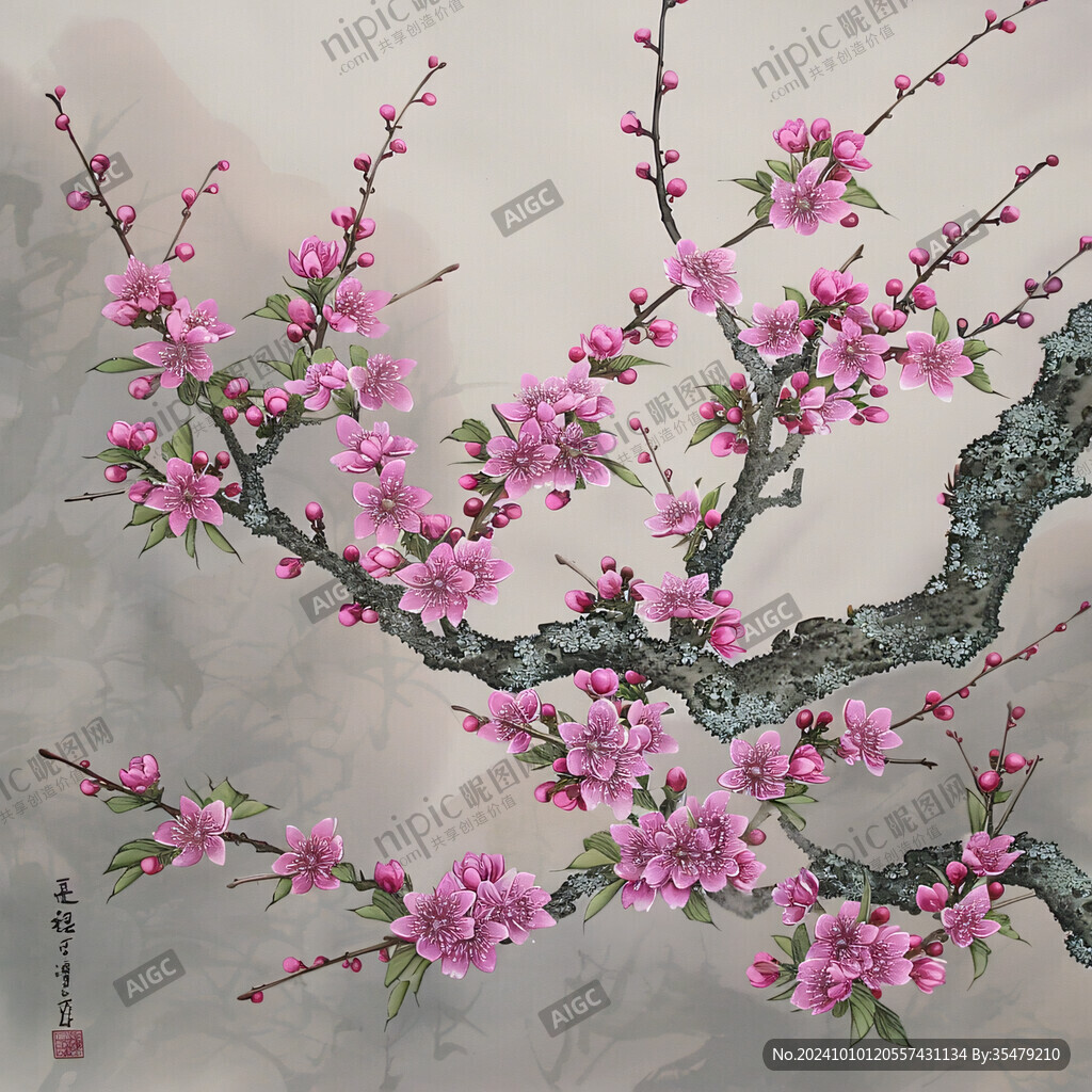 桃红色桃花运国画