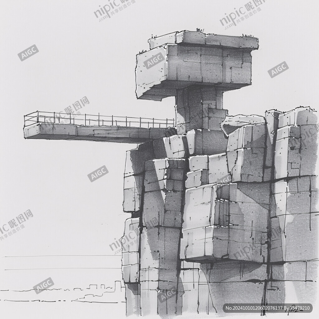 水泥废墟插画
