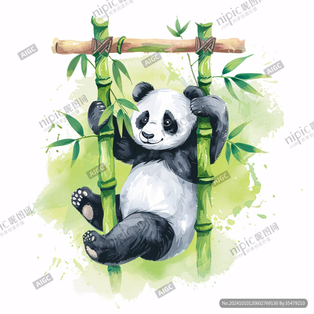 熊猫吃竹子插画