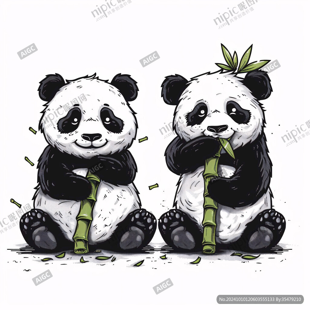 熊猫吃竹子插画