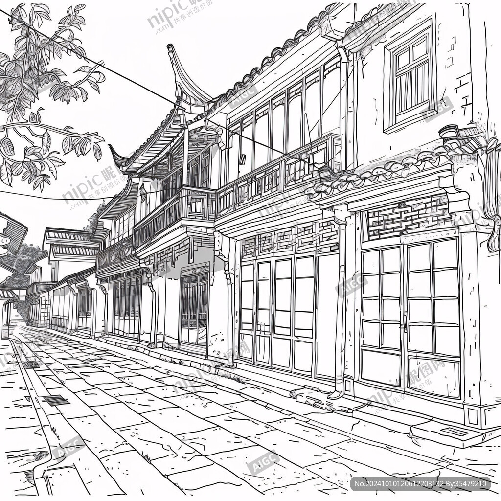 传统街道线稿