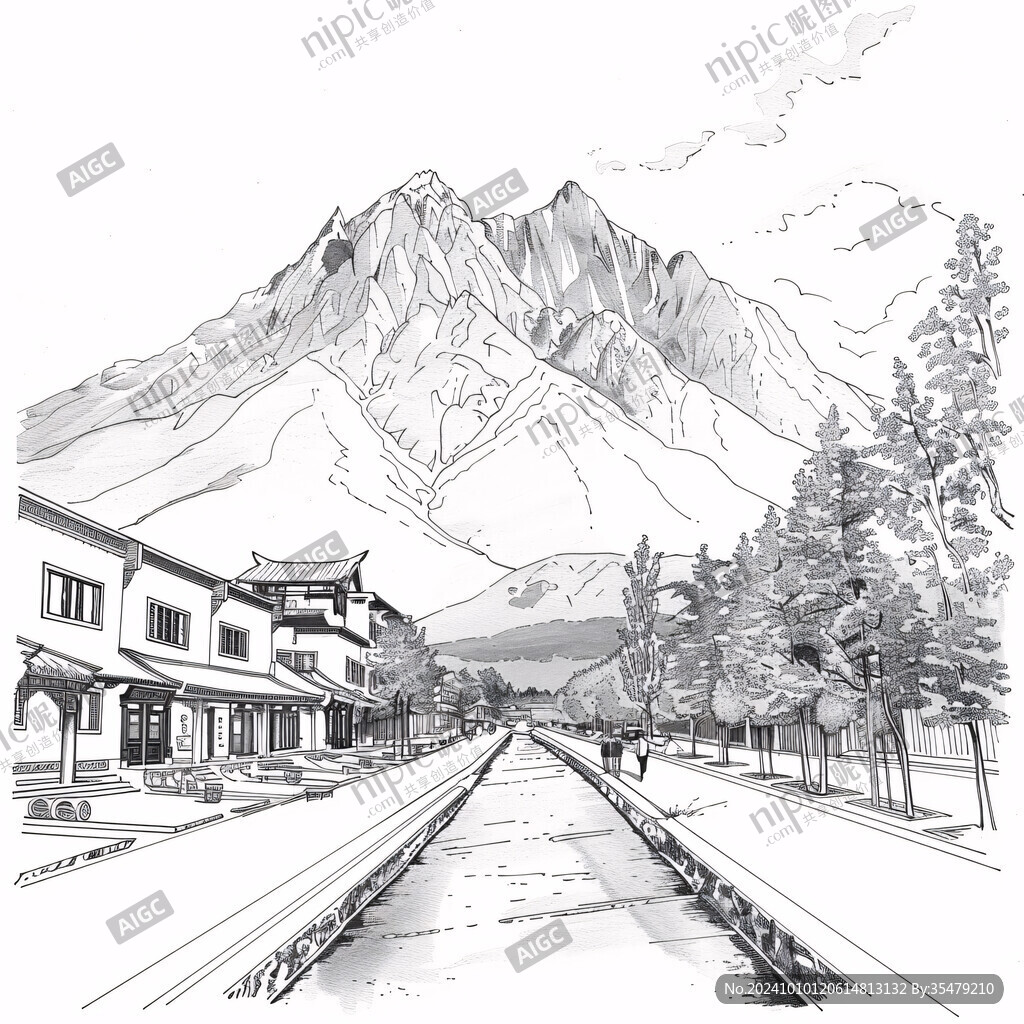 水墨阿里城市插画