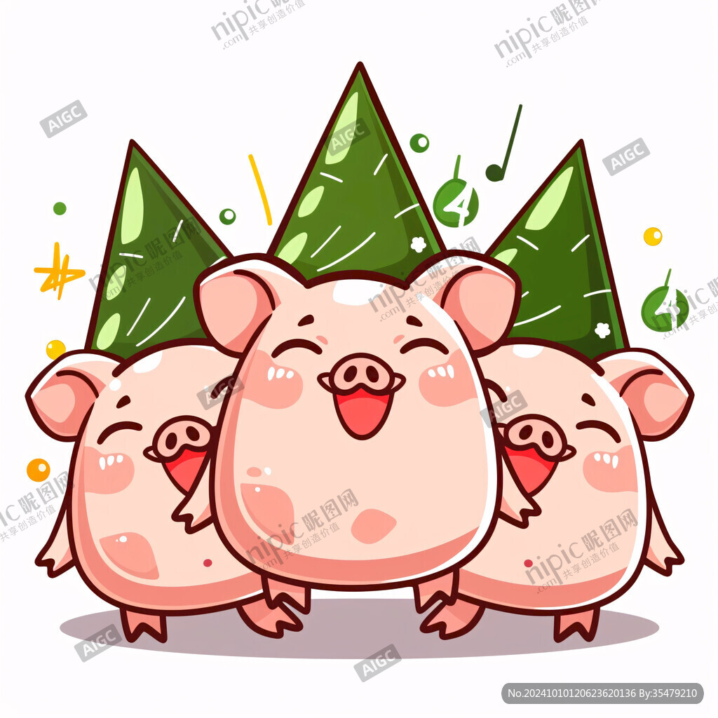 3只卡通猪点赞插画