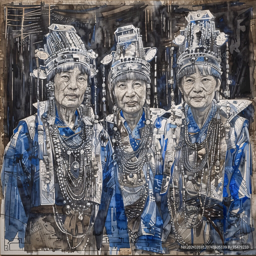 少数民族涂鸦油画