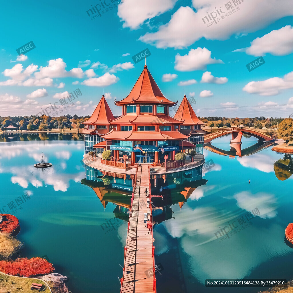 傣族亭台水榭建筑外观