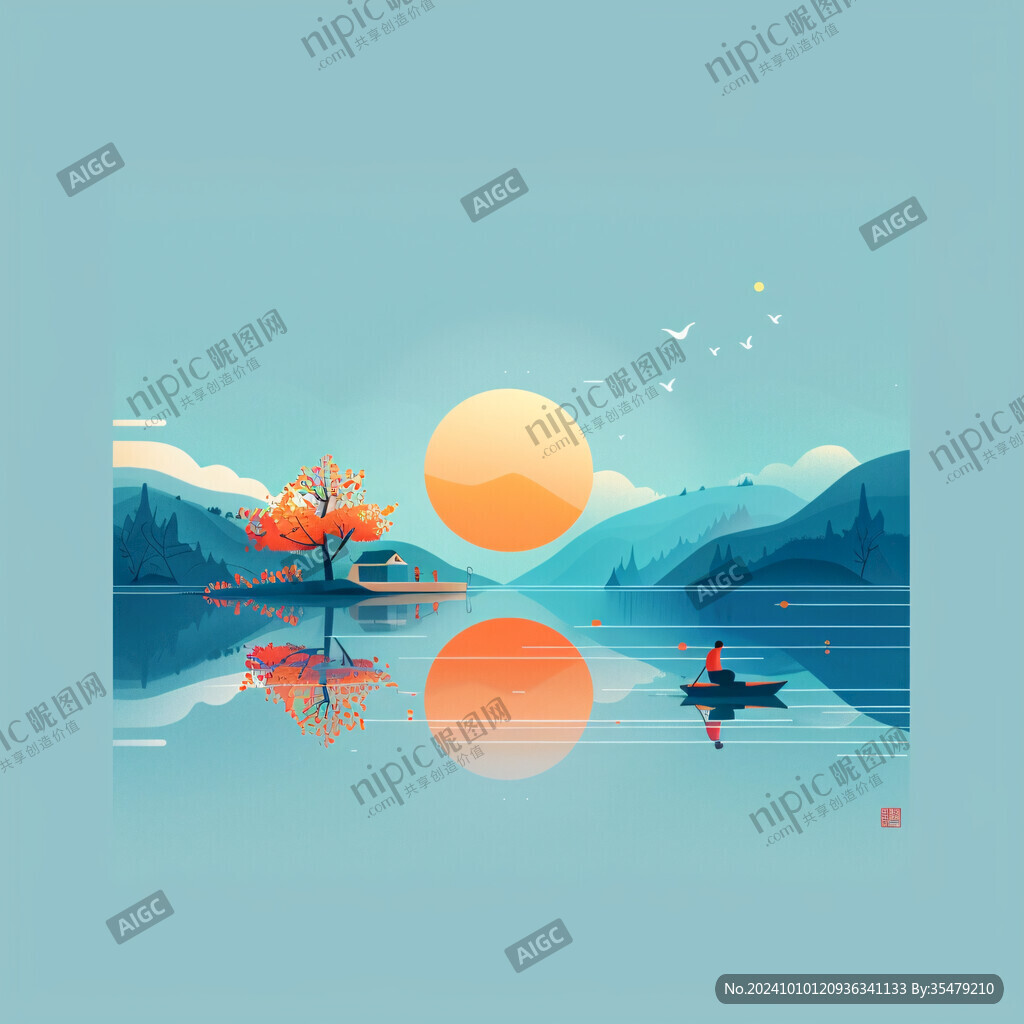 渔家山水插画