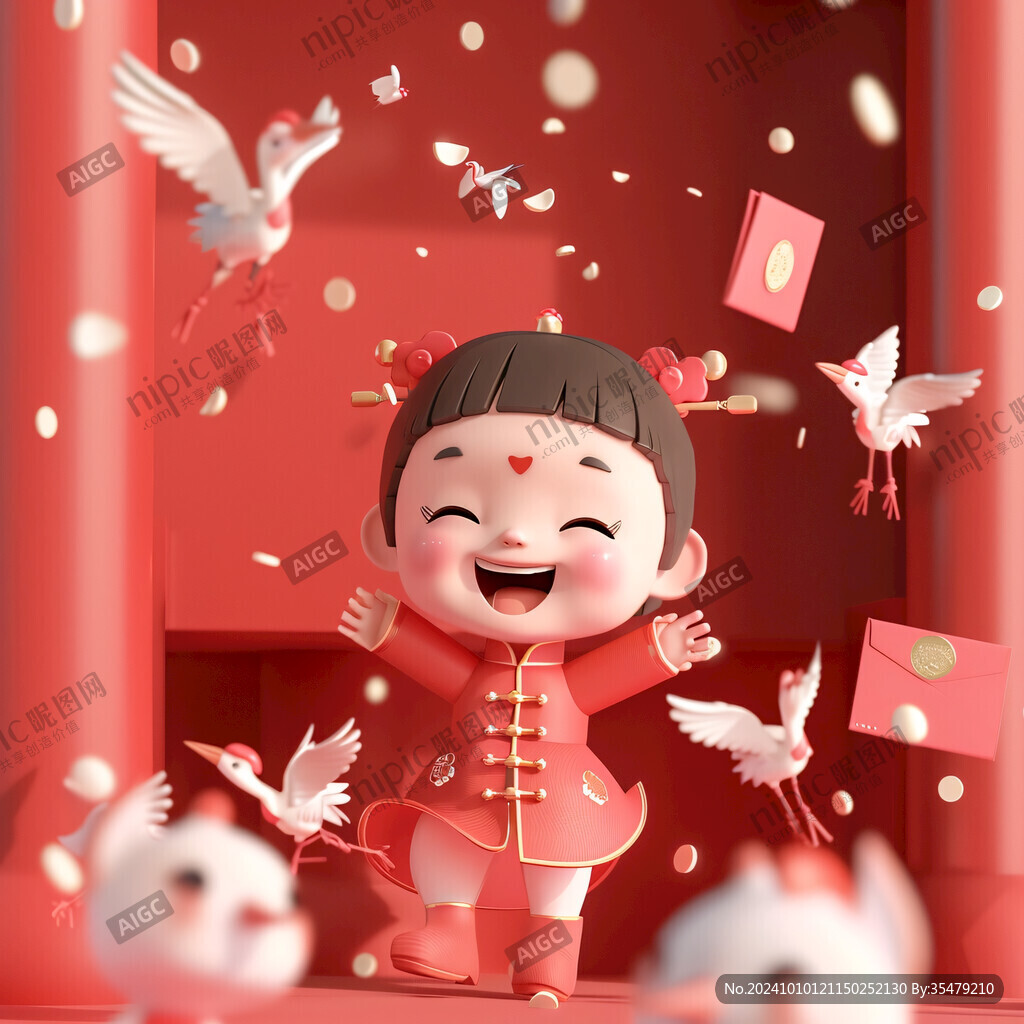 中国风娃娃拜年插画