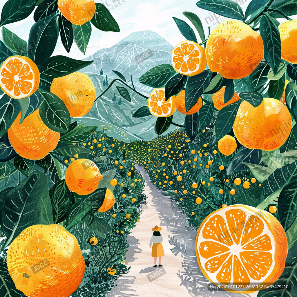 摘橘子插画