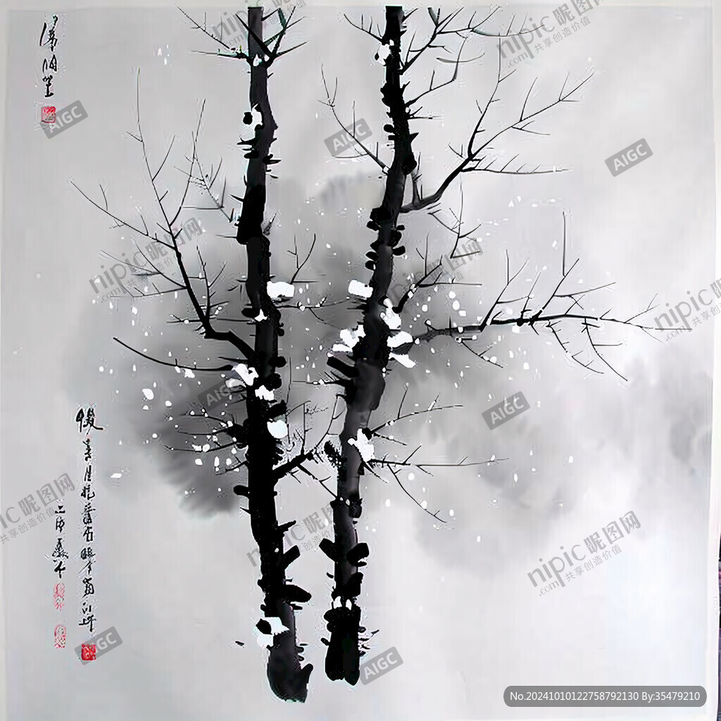 白桦树国画