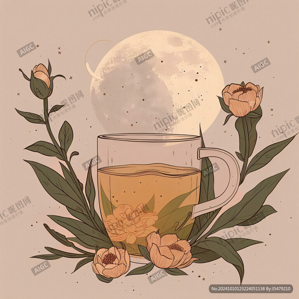 喝茉莉花茶插画