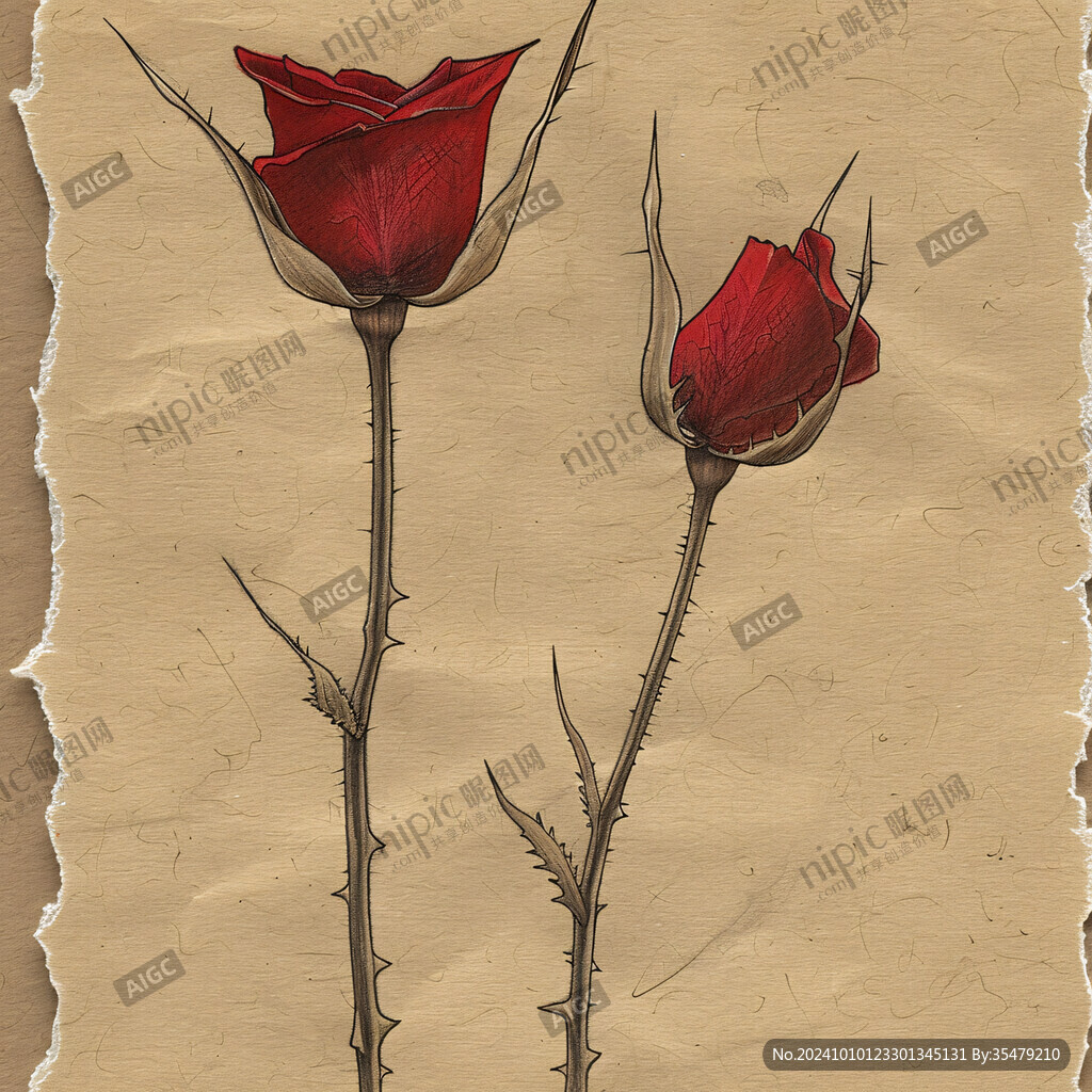 写实手绘玫瑰花素材