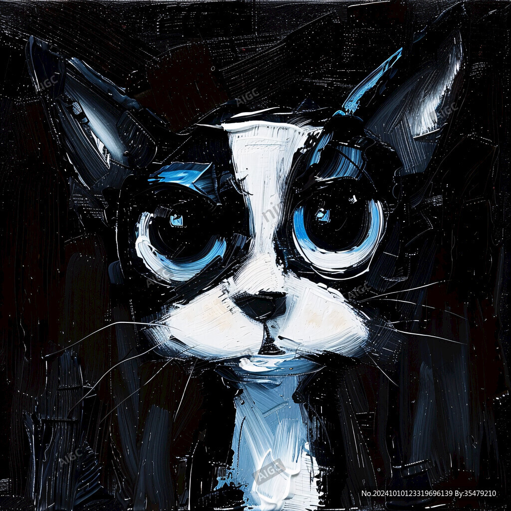 手绘猫抽象画