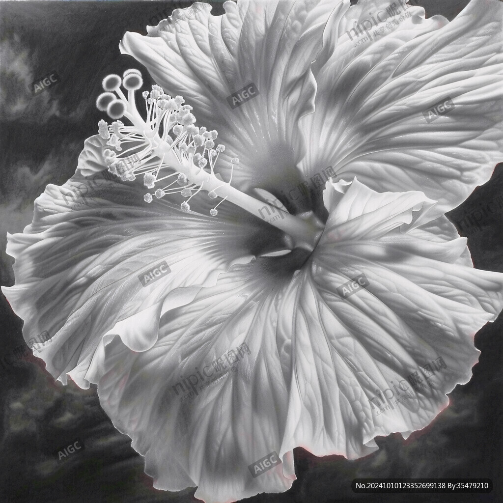 扶桑花朵手绘素描画