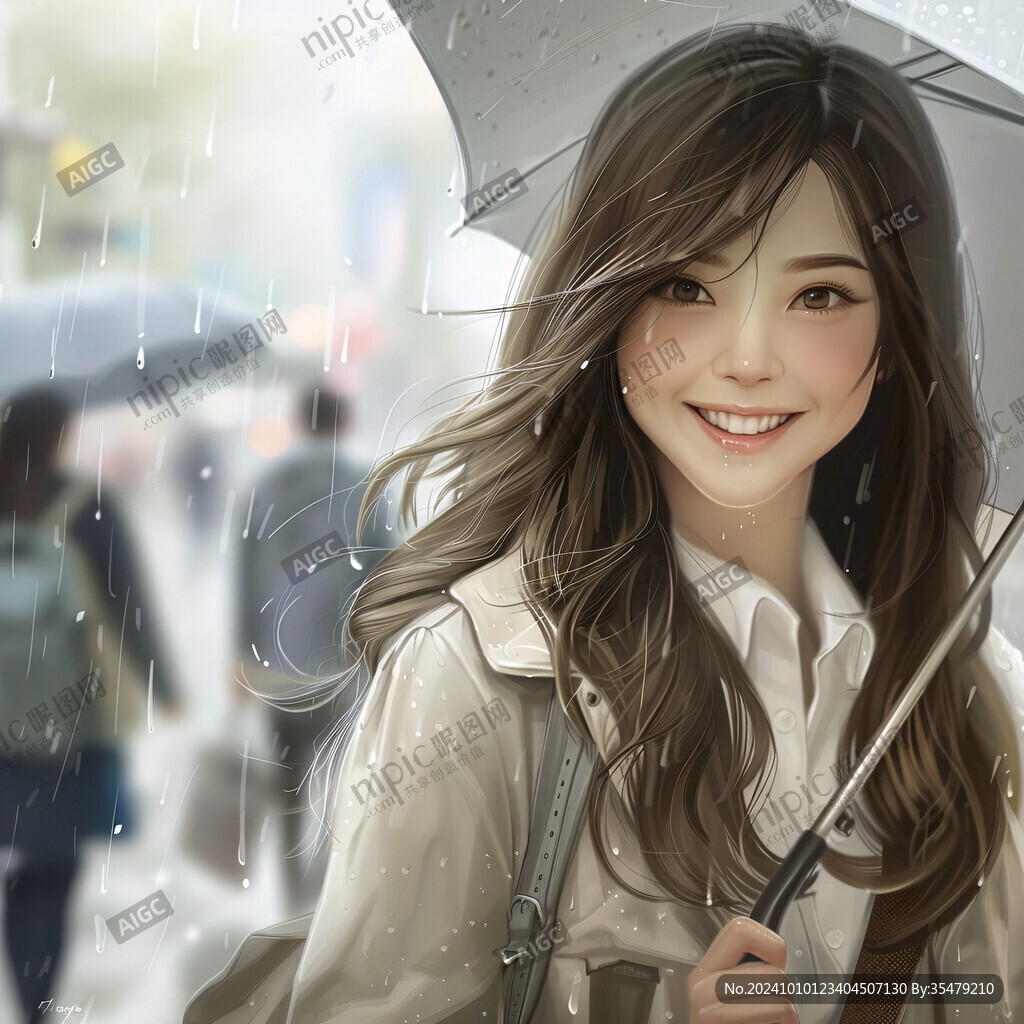 雨中撑伞的少女