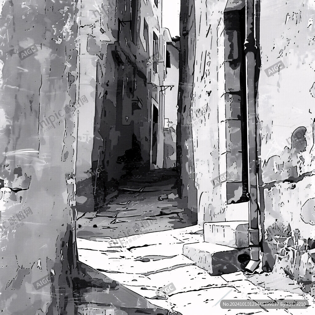 水泥废墟插画