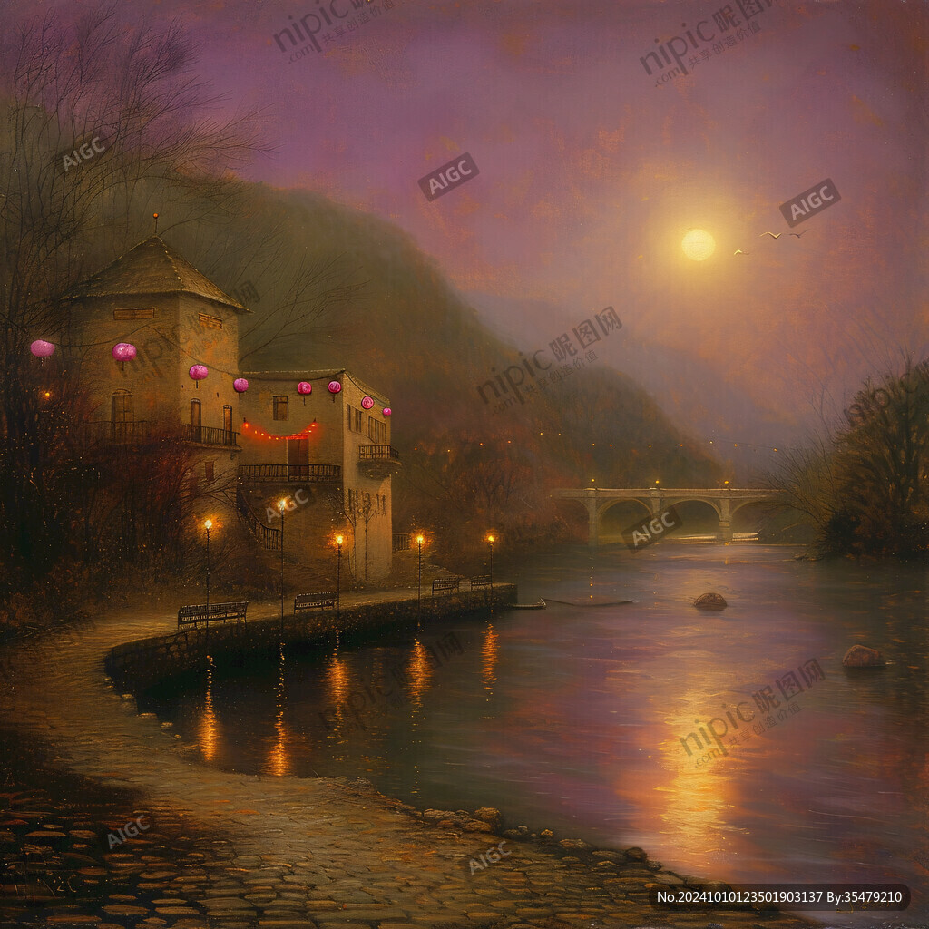 东北夜景油画