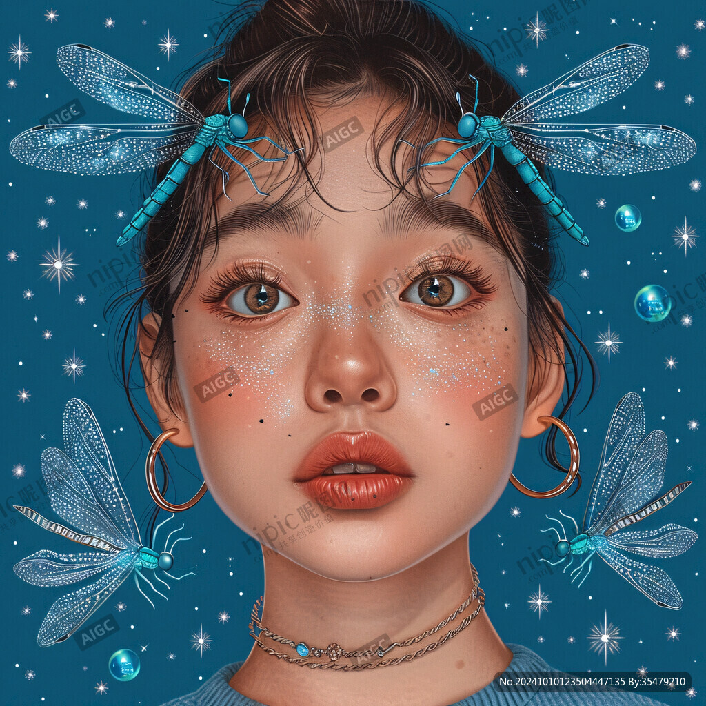 蓝色女孩插画
