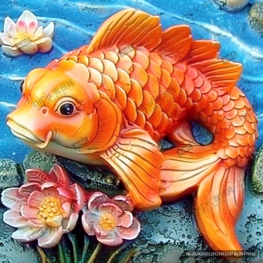 彩雕荷花鲤鱼