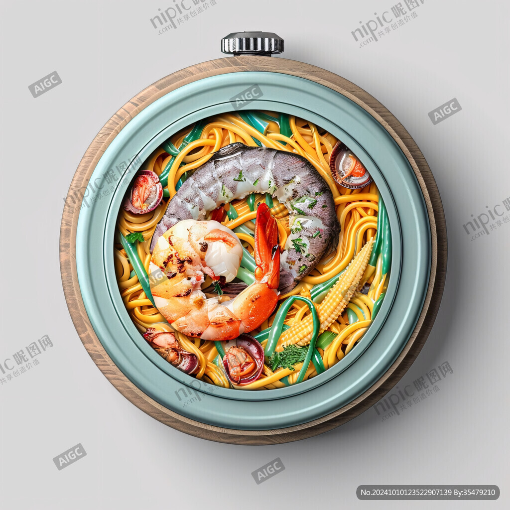 海鲜拌面美食插画