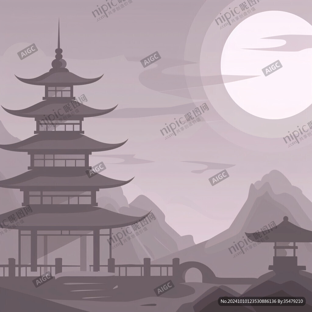 虎溪夜月景点插画