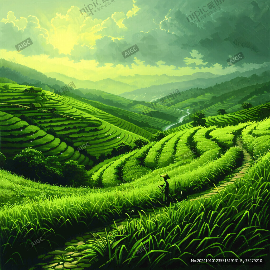 茶园风景插画