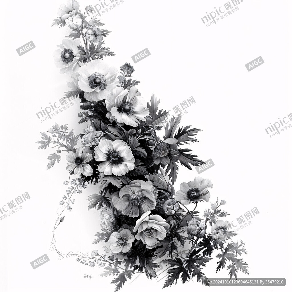 黑白花卉静物素材