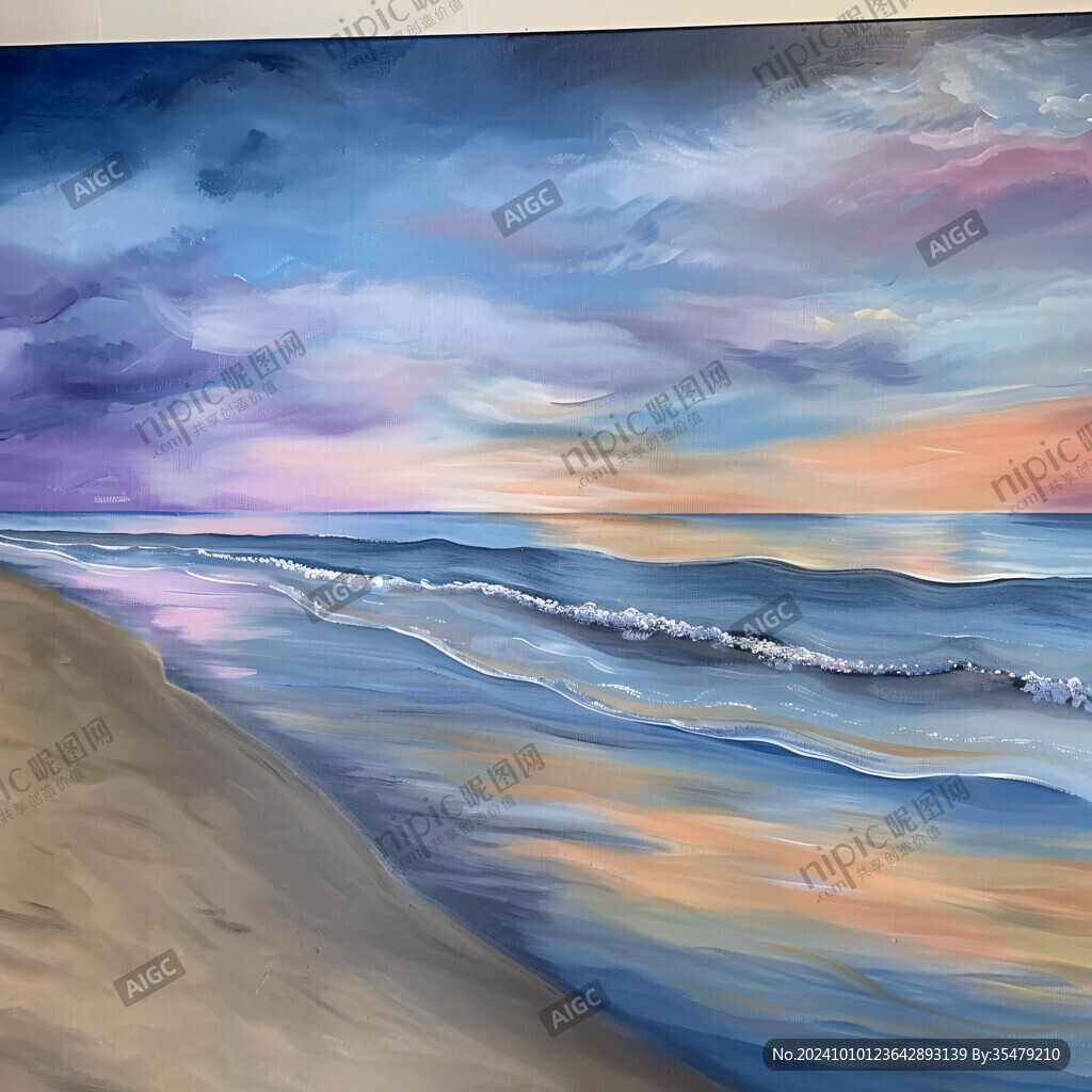 海浪水粉画