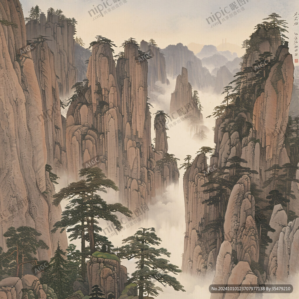 迎客松风景画