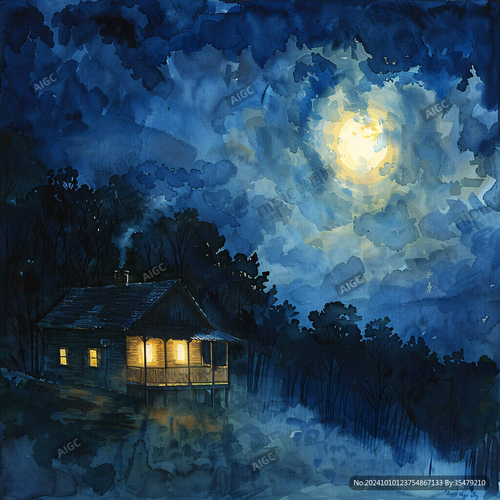 虎溪夜月景点插画