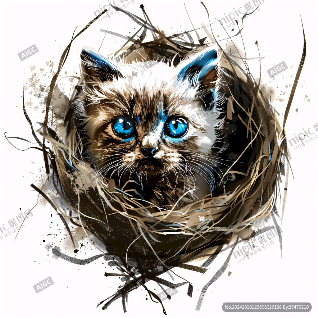 手绘大眼萌猫咪装饰画