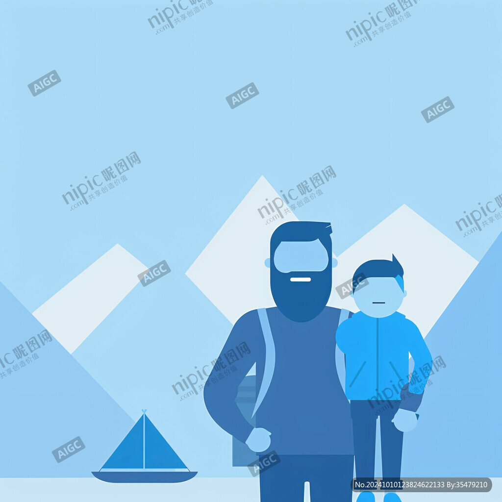 父子出游手牵手插画