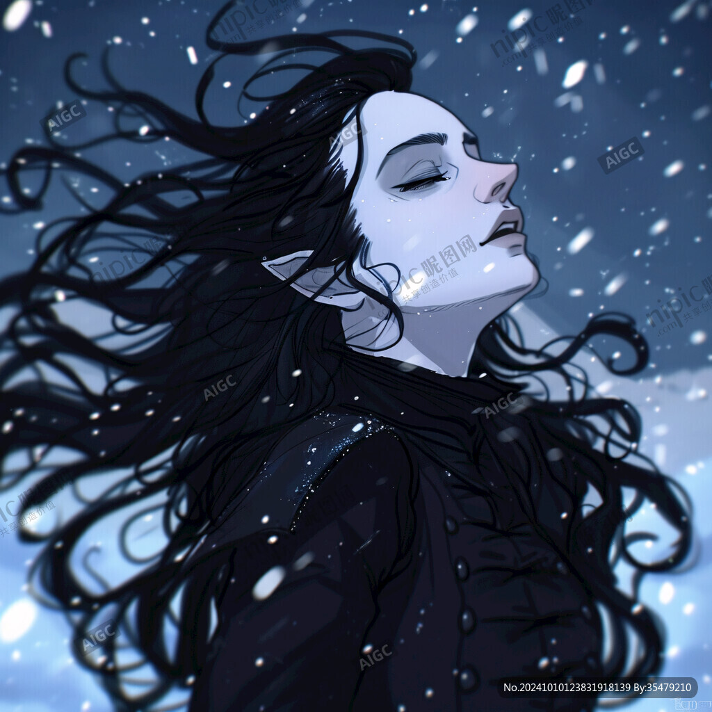 长黑发插画