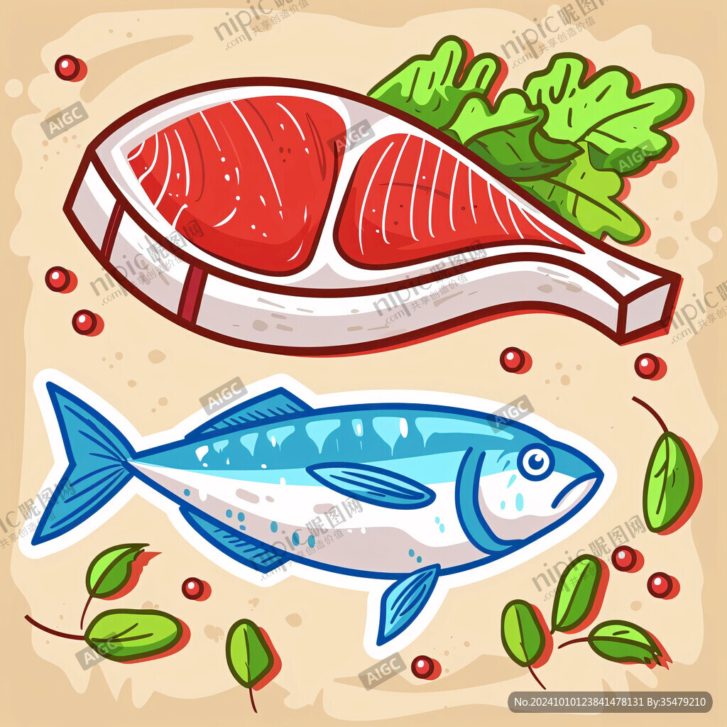 鱼肉手绘插画