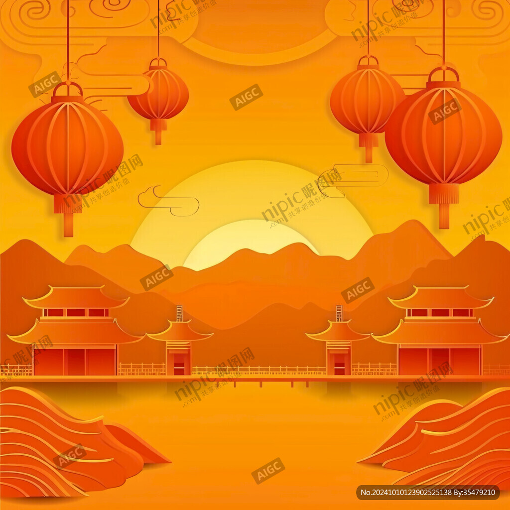 观山赏月红日东方元素