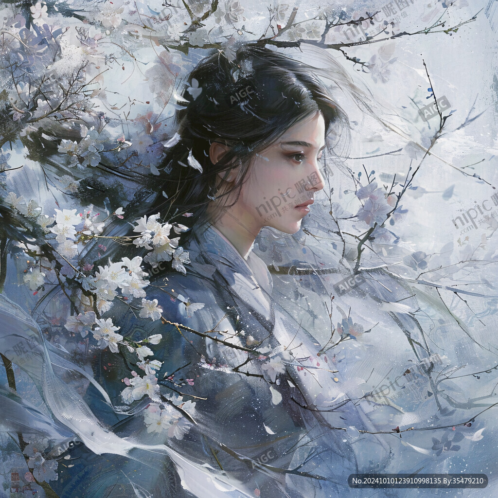 桃花美人插画