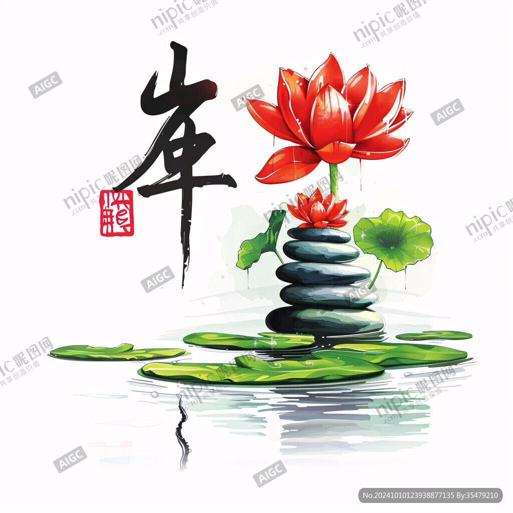 禅意荷花红色睡莲
