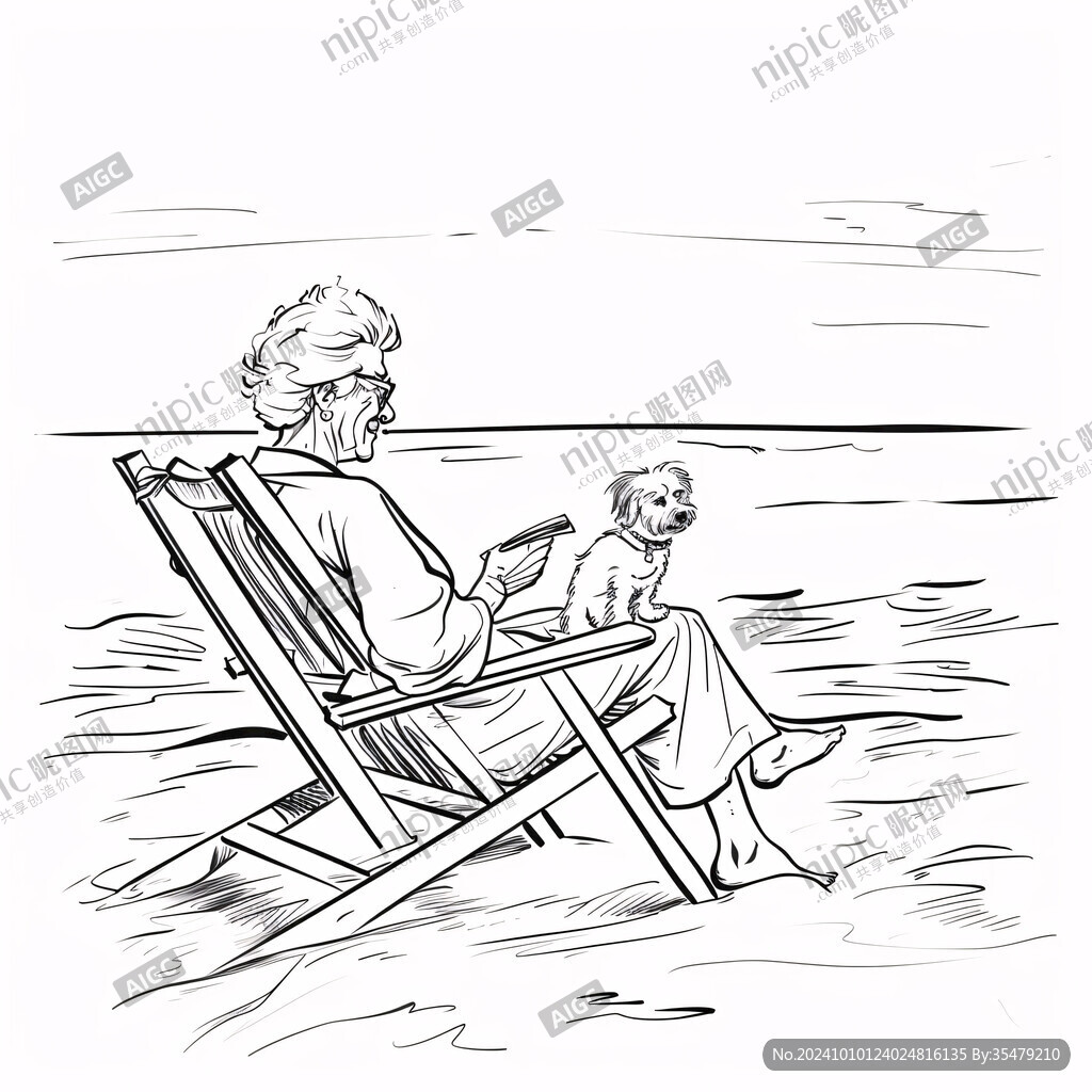 在海边的老人与小孩