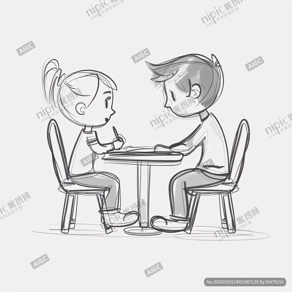 手绘情侣吃饭