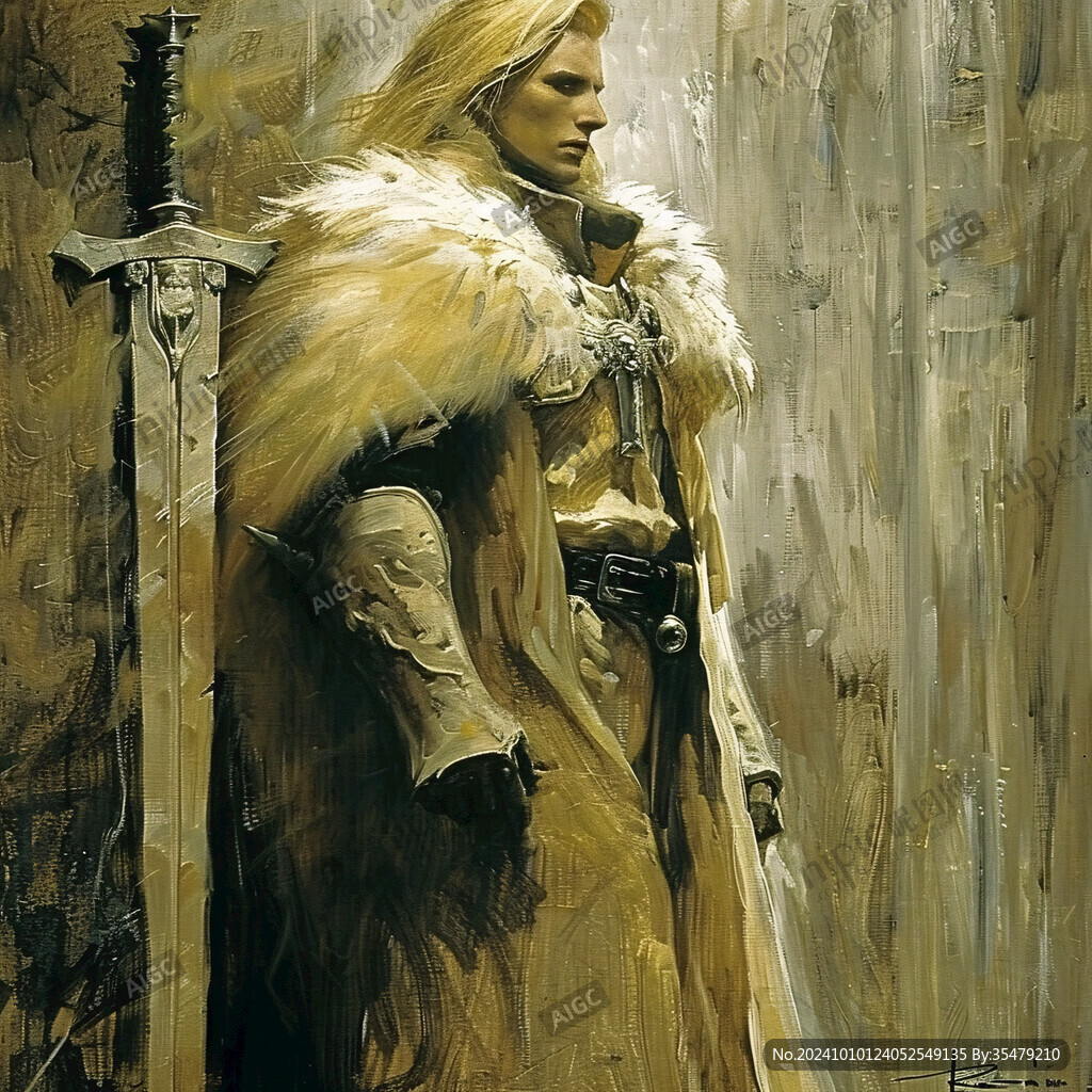 武士人物油画
