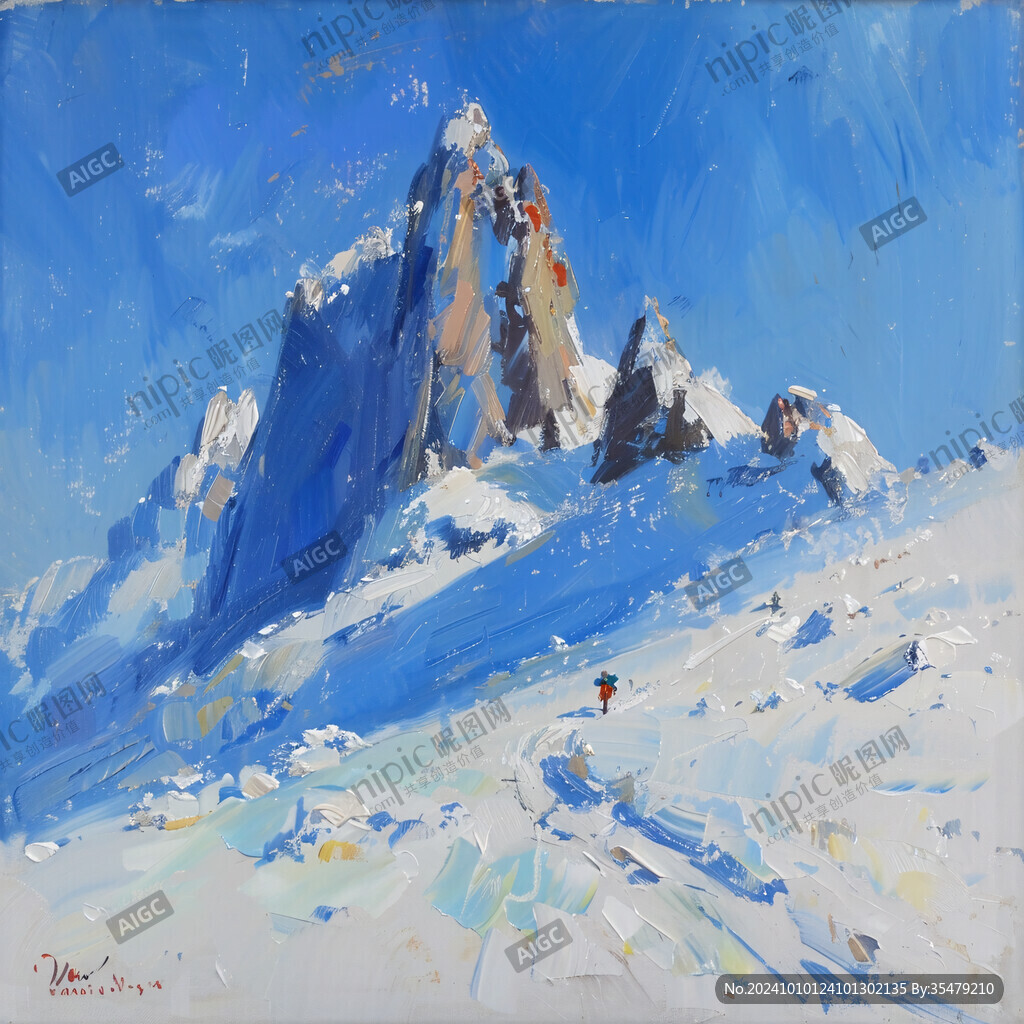 雪山水粉画