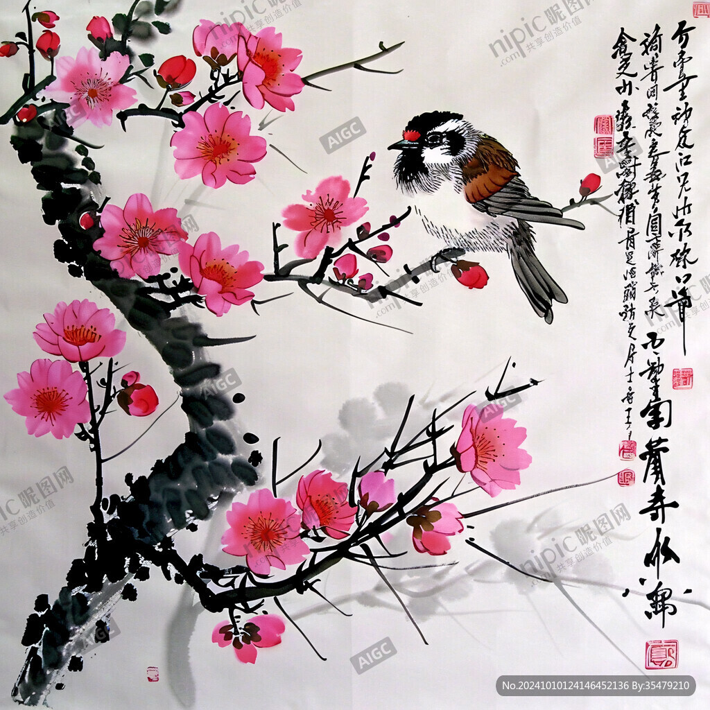 喜上枝头国画
