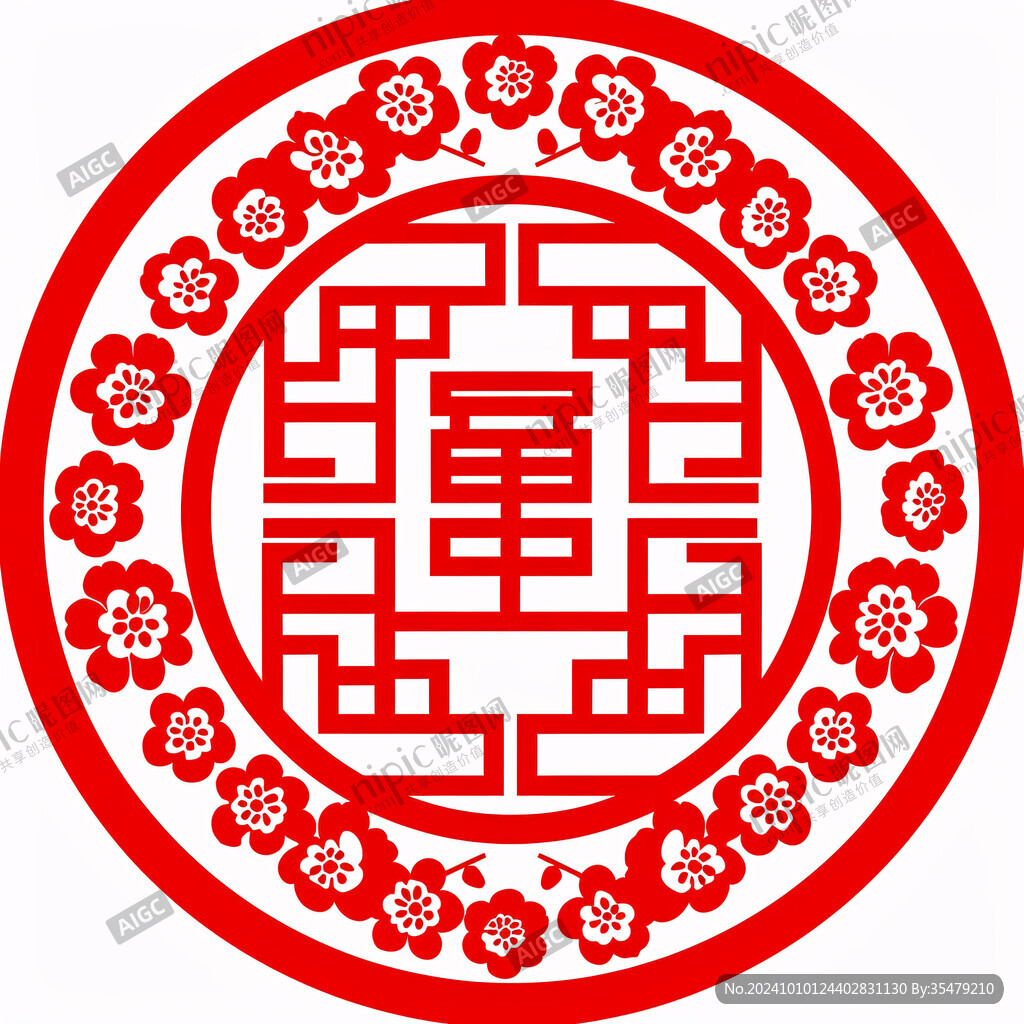 圆形喜字剪纸立体喜字