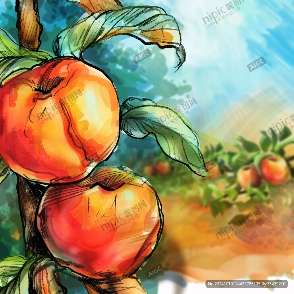 手绘柿子装饰画
