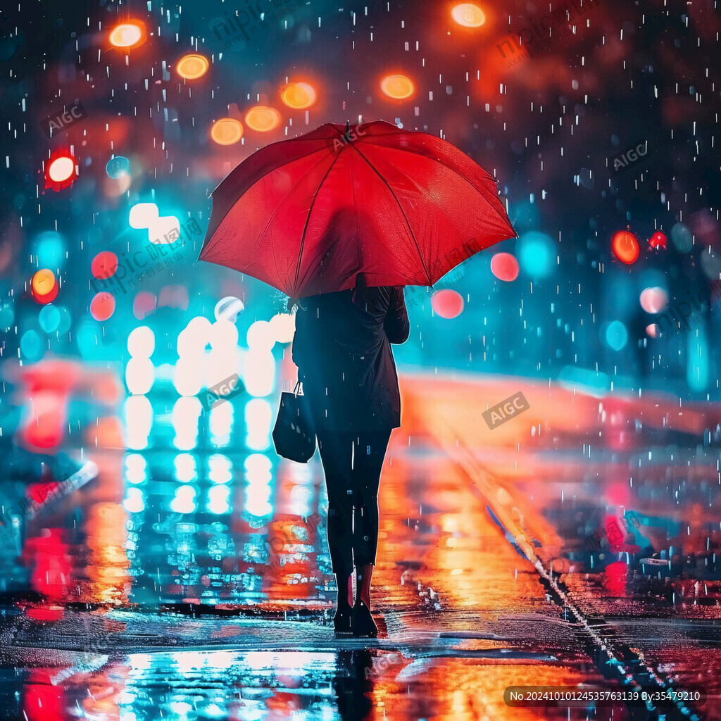 夜晚雨中行走的人