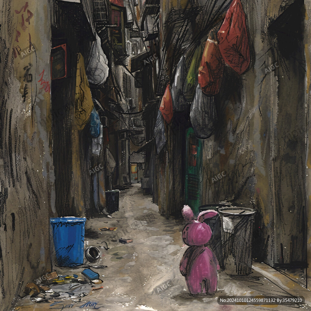 小巷绘画作品