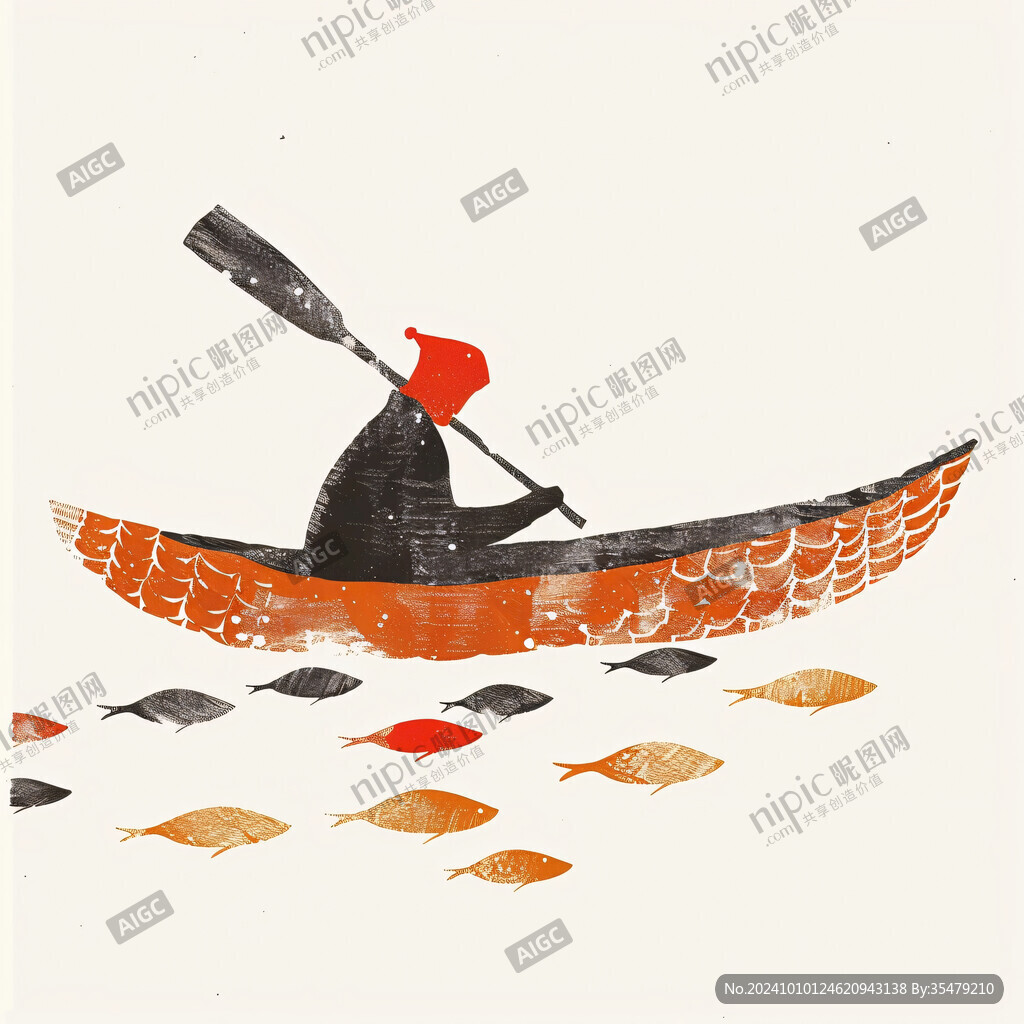撒网捕鱼插画