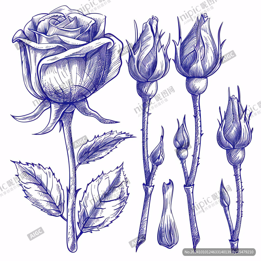 手绘玫瑰花苞