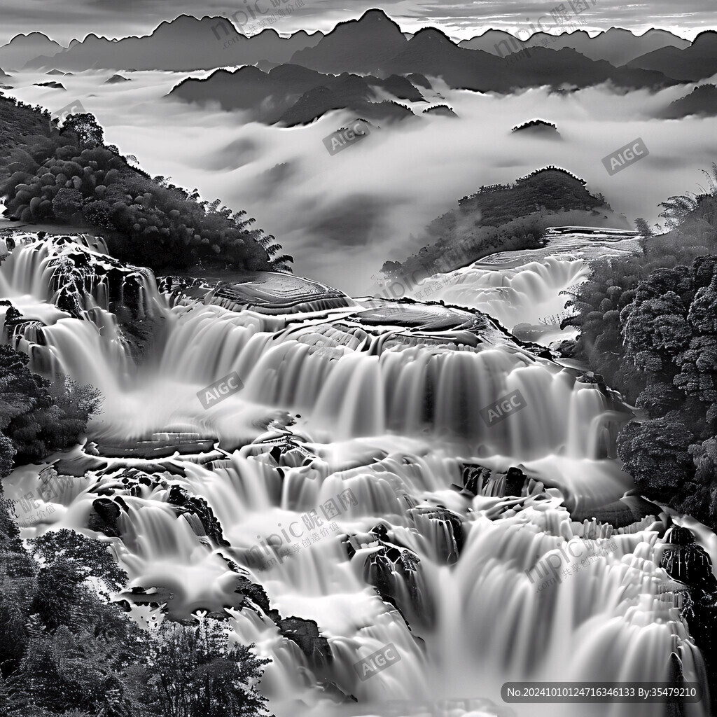 瀑布山水流水生财